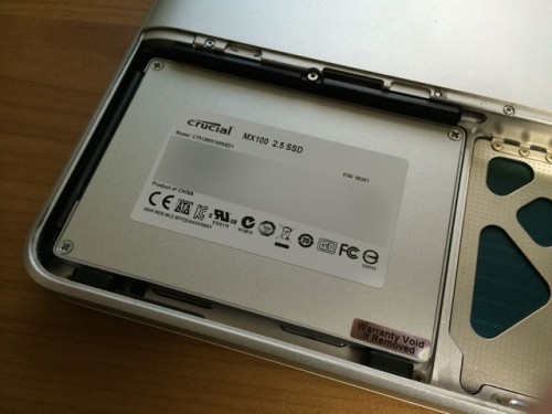 Crucial MX100 520GB MacBook (Late 2008)へ内蔵したところ